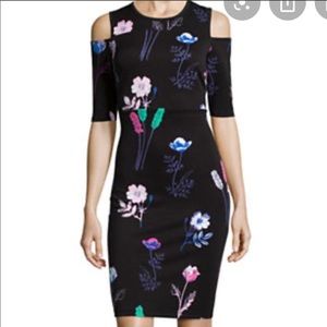 I Heart Ronson Bodycon Cold Shoulder Flower Dress